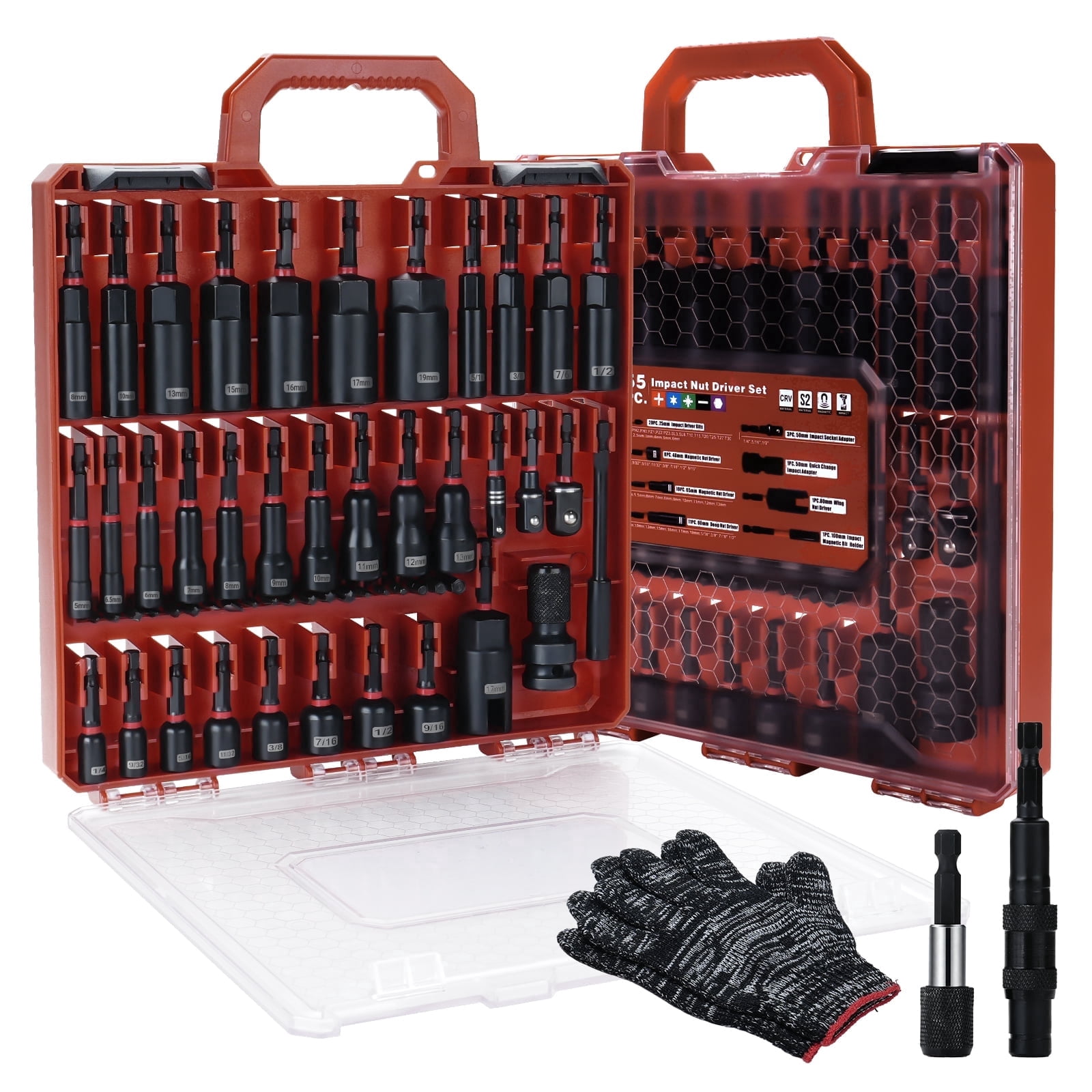 Goobetter 57PCS Magnetic Impact Nut Driver Set for Impact Drill, Magnetic Nut Driver Set Metric & SAE with Deep Nut Drivers, Socket Adapters, Wing Nut Driver, Power Bits, Quick Release Extension