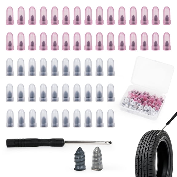 Goobetter 60 Pcs Tire Repair Screws with Screwdriver, Screw in Tire Plugs, Tire Patch Kit, Self-Service Rubber Nail Kit for Vacuum Tires of Cars, Motorcycles