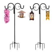 Goobetter Double Shepherds Hooks for Outdoor, Bird Feeder Pole with 5 Prongs Base, Heavy Duty Garden Hook for Lantern, Wind Chime and Hummingbird Feeder, 76 Inch, 2 Pack