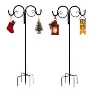 Goobetter Double Shepherds Hooks for Outdoor, Halloween/Christmas Decor Pole with 5 Prongs Base, Heavy Duty Garden Hook for Lantern, Wind Chime and Hummingbird Feeder, 76 Inch, 2 Pack