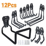 Goobetter 12 Pack Garage Hooks Heavy Duty, Wall Mount Hanger Organizer with Utility Steel and Anti-Slip Coating,Wall Storage Hook for Bikes,Ladders,Garden Tools and Hose,Includes Screws