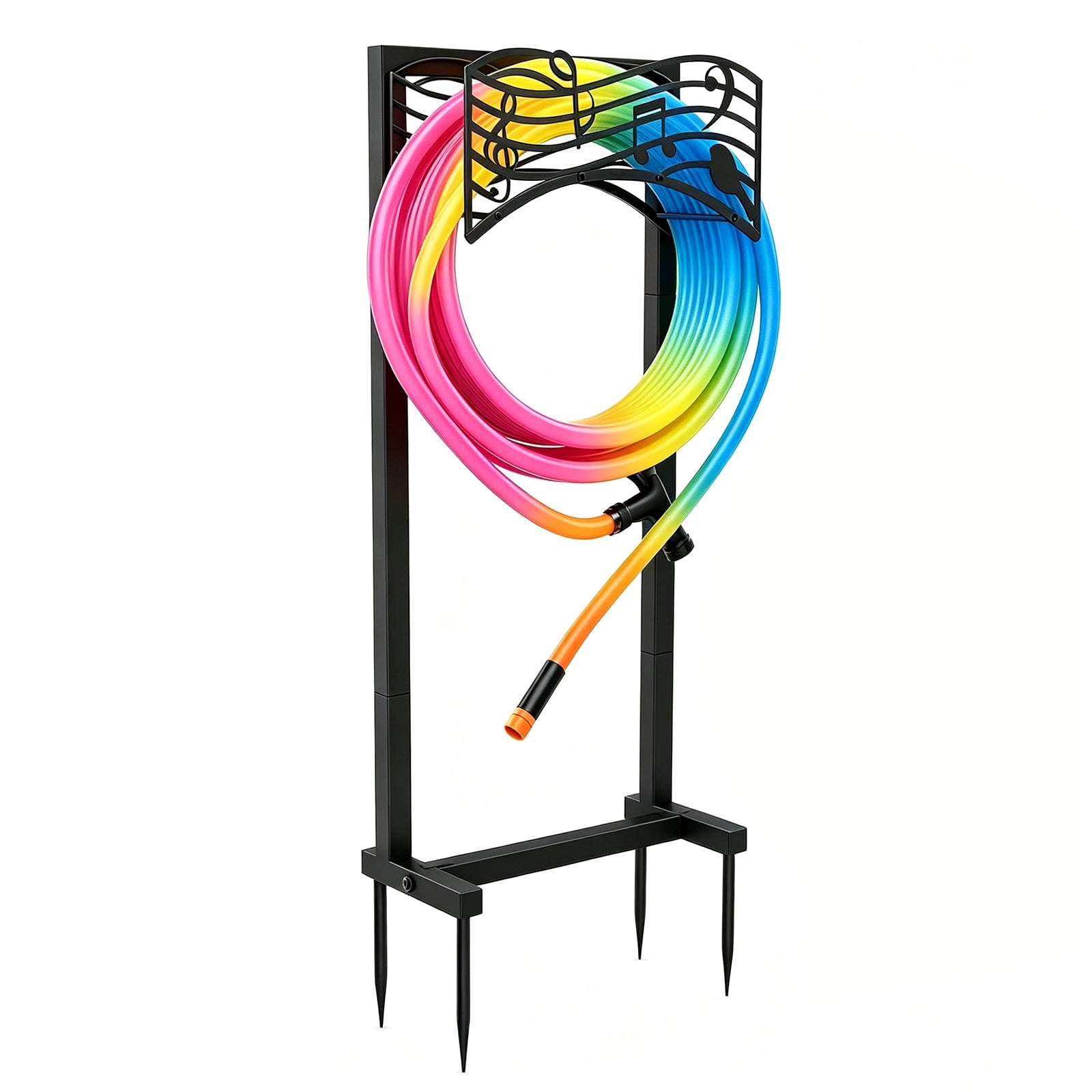 Goobetter Garden Hose Holder for Outside Freestanding, Decorative Water Hose Stand Heavy Duty with 4 Spikes, Metal Hose Reels Hanger Storage for 150-Feet Hoses Hose Rack Stake for Lawn Yard
