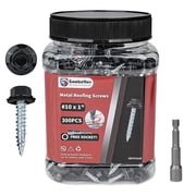 Goobetter Metal Roofing Screws 10 x 1 Galvanized Hex Head Sheet Metal Screws, Metal to Wood Siding Screws, Self Tapping Screw with EPDM Washer for Corrugated Roofing Black-300Pcs