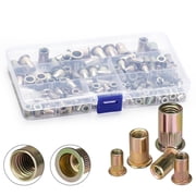 Goobetter Rivet Nut Kit,165 PCS Metric Rivet Nut Assortment Kit,Yellow Zinc Plated Carbon Steel,M3 M4 M5 M6 M8 Flat Head Threaded Insert Nut Assort