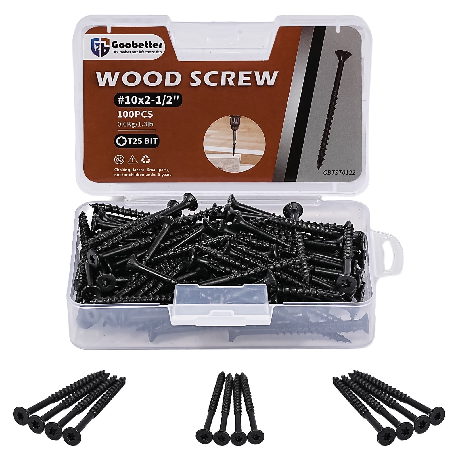100PCS #14x3 Inch Lag Screws - Heavy Duty Black Coated Wood Screws With Washer Head & T30 Bits
