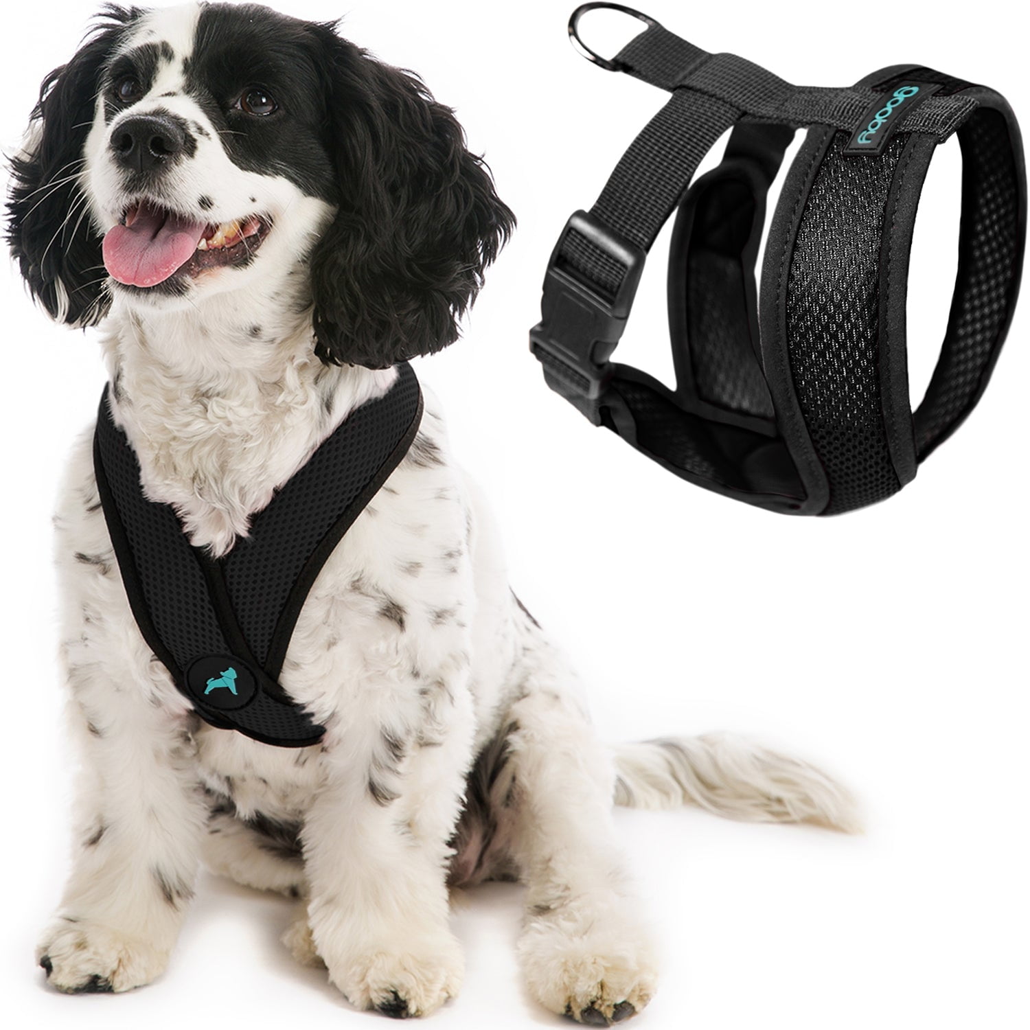 Gooby Comfort X Head In Harness Black Medium Breathable Lightweight Wrinkle Free Mesh Harness with Patented Choke Free X Frame for Small Dog