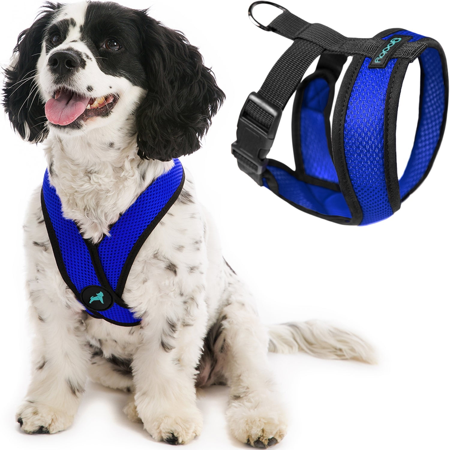Gooby Comfort X Head-In Harness - Blue, Large - Breathable, Lightweight, Wrinkle Free Mesh Harness with Patented Choke-Free X Frame for Small Dog and Medium Dog Indoor and Outdoor use