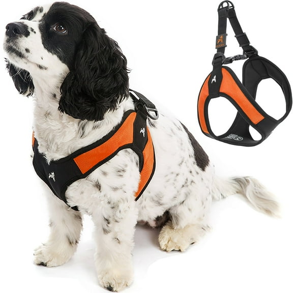 Gooby Escape Free Easy Fit Harness - Orange, Medium - Escape Free Step-In Harness with Neoprene Body for Small Dogs and Medium Dogs Indoor and Outdoor use