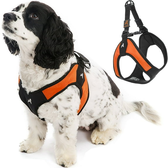 Gooby Escape Free Easy Fit Harness - Orange, Small - Escape Free Step-In Harness with Neoprene Body for Small Dogs and Medium Dogs Indoor and Outdoor use
