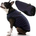 thumbnail image 1 of Gooby Fashion Vest - Navy Check, X-Large - Small Dog Sweater Bomber Dog Jacket Coat with D Ring and Zipper Closure, 1 of 5