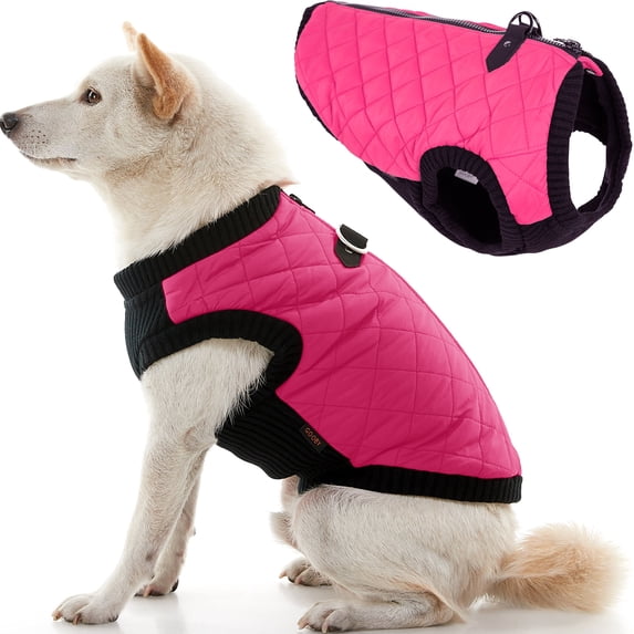Gooby Fashion Vest - Pink, X-Small - Quilted Bomber Jacket with Leash Attachment and Pain-Free Zipper Guard for Dogs - Water Resistant with Stretchable Knitted Bottom for Indoor and Outdoor Use