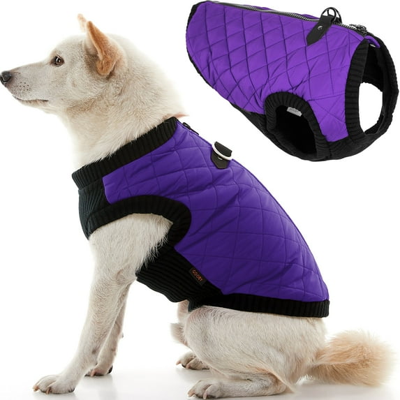 Gooby Fashion Vest - Violet, Large - Quilted Bomber Jacket with Leash Attachment and Pain-Free Zipper Guard for Dogs - Water Resistant with Stretchable Knitted Bottom for Indoor and Outdoor Use