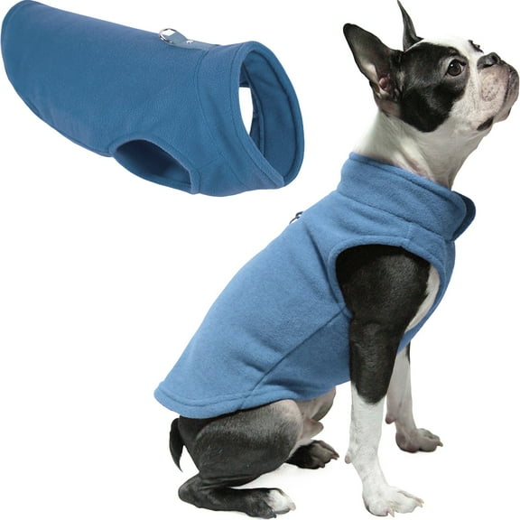 Gooby Fleece Vest - Blue, Small - Warm Pullover Fleece Dog Jacket with O-Ring Leash for Small Dogs