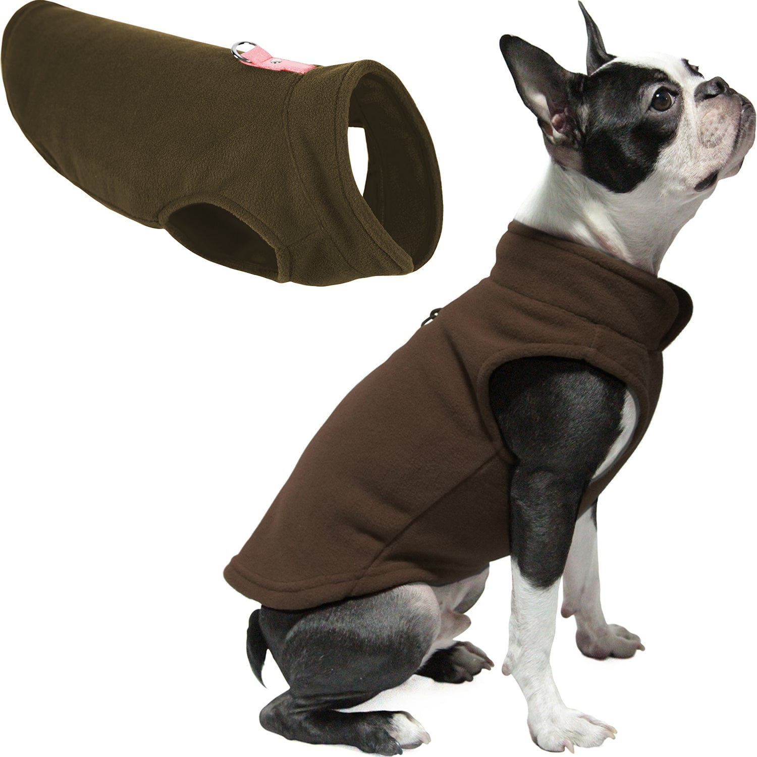 Gooby Fleece Vest Brown Large Warm Pullover Fleece Dog Jacket with O Ring Leash for Small Dogs Walmart
