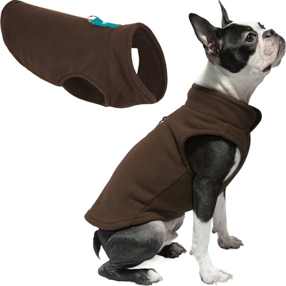 Gooby Fleece Vest - Brown with Turquoise, X-Large - Warm Pullover Fleece Dog Jacket with O-Ring Leash for Small Dogs