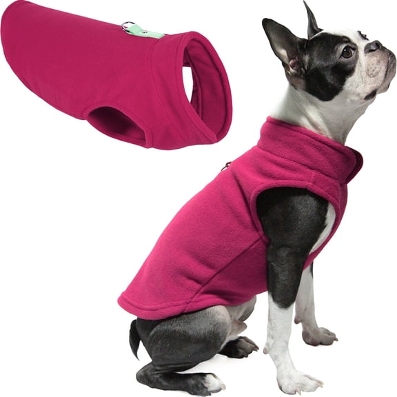 Gooby Fleece Vest - Fuchsia, Small - Warm Pullover Fleece Dog Jacket with O-Ring Leash for Small Dogs