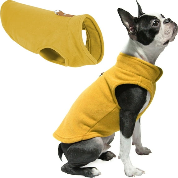 Gooby Fleece Vest - Honey Mustard, Large - Warm Pullover Fleece Dog Jacket with O-Ring Leash for Small Dogs