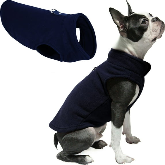 Gooby Fleece Vest - Navy, X-Large - Warm Pullover Fleece Dog Jacket with O-Ring Leash for Small Dogs