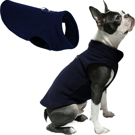 Gooby Fleece Vest - Navy, X-Small - Warm Pullover Fleece Dog Jacket with O-Ring Leash for Small Dogs