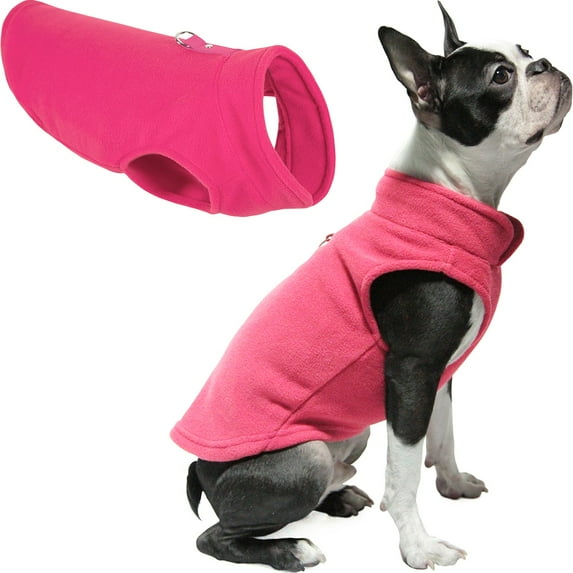 Gooby Fleece Vest - Pink, Small - Warm Pullover Fleece Dog Jacket with O-Ring Leash for Small Dogs