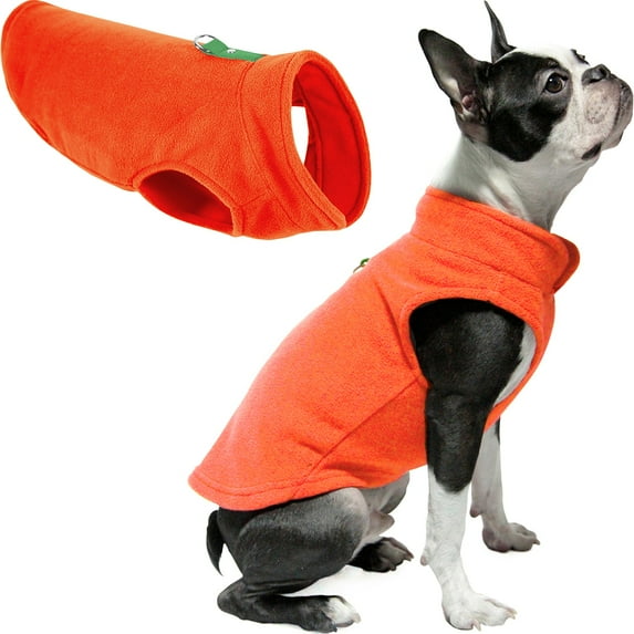 Gooby Fleece Vest - Pumpkin, X-Large - Warm Pullover Fleece Dog Jacket with O-Ring Leash for Small Dogs