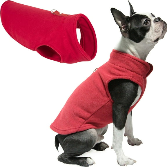 Gooby Fleece Vest - Red, Small - Warm Pullover Fleece Dog Jacket with O-Ring Leash for Small Dogs