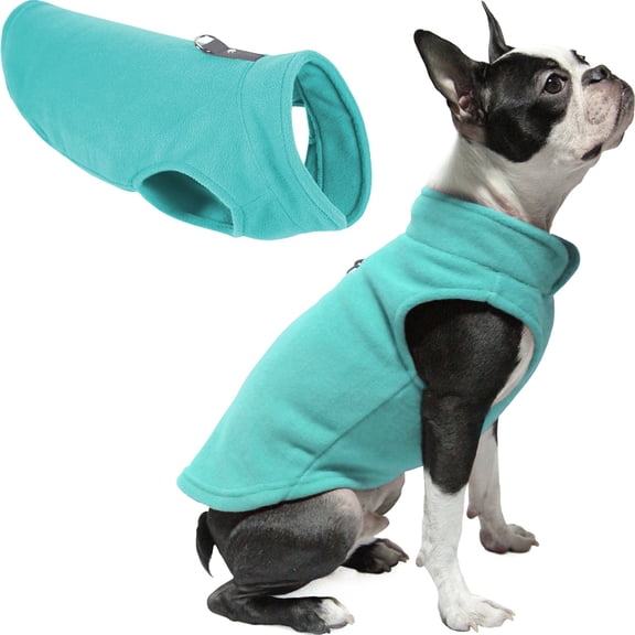 Gooby Fleece Vest - Turquoise, Small - Warm Pullover Fleece Dog Jacket with O-Ring Leash for Small Dogs