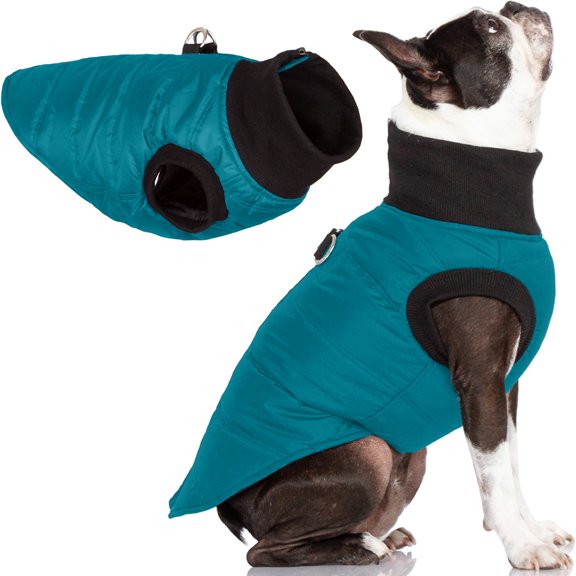 Gooby G21 Bomber Jacket - Turquoise, Small - Warm Waterproof Thick Padded Jacket for Dog with Dual D-Ring and Pain-Free Zipper Guard for Outdoor Use