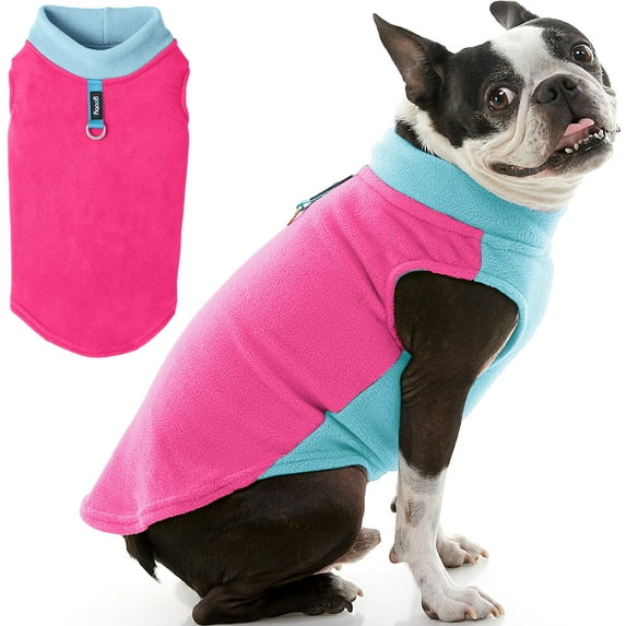 Gooby Half Stretch Fleece Vest Dog Sweater - Pink, X-Large - Warm Pullover Fleece Small Dog Jacket with D-Ring