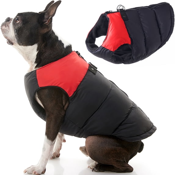 Gooby Padded Vest Dog Jacket - Red, Medium - Warm Zip Up Dog Vest Fleece Jacket with Dual D Ring Leash Water Resistant Small Dog Sweater