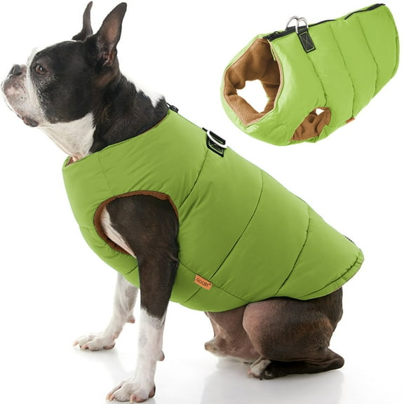 Gooby Padded Vest Dog Jacket - Solid Green, X-Large - Warm Zip Up Dog Vest Fleece Jacket with Dual D Ring Leash Water Resistant Small Dog Sweater
