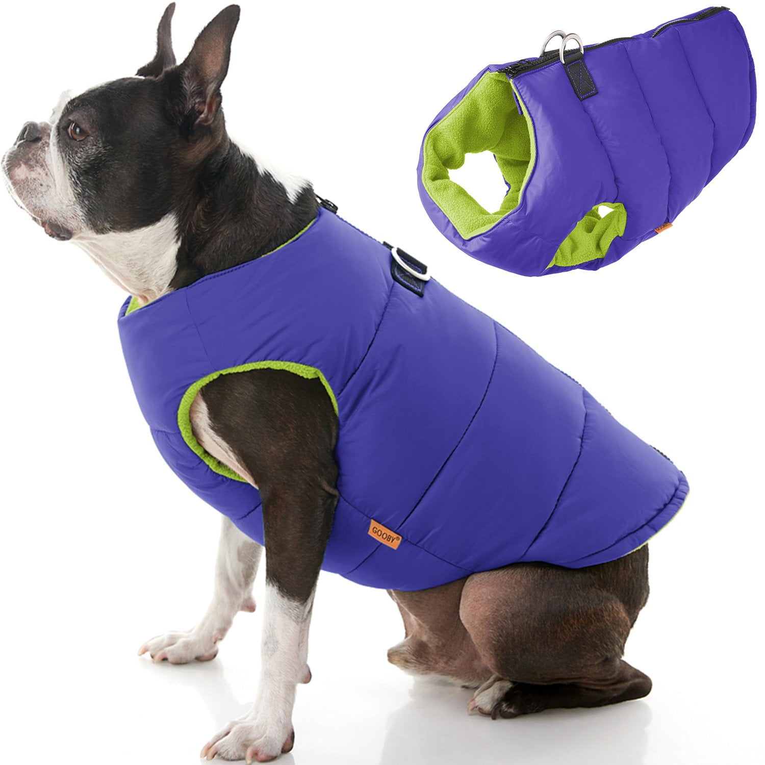 Gooby Padded Vest Dog Jacket - Solid Purple, X-Large - Warm Zip Up Dog Vest Fleece Jacket with Dual D Ring Leash Water Resistant Small Dog Sweater