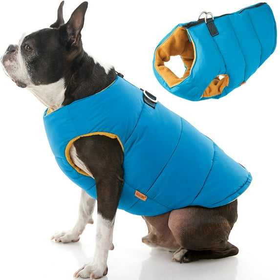 Gooby Padded Vest Dog Jacket - Solid Turquoise, Large - Warm Zip Up Dog Vest Fleece Jacket with Dual D Ring Leash Water Resistant Small Dog Sweater
