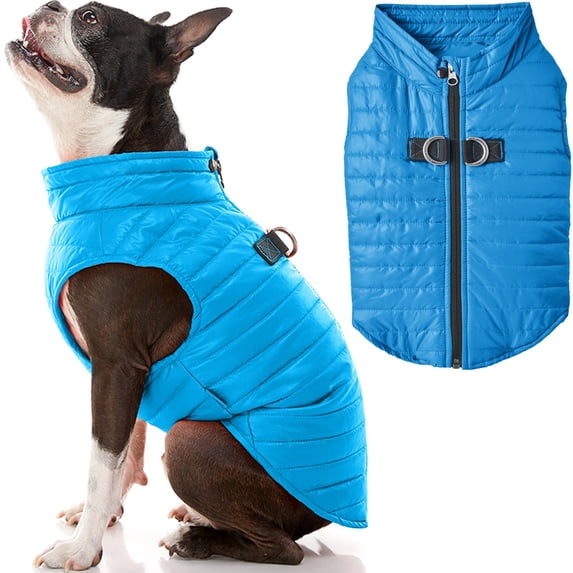 Gooby Puffer Vest Dog Jacket - Blue, Large - Ultra Thin Zip Up Wind Breaker with Dual D Ring Leash Water Resistant Small Dog Sweater