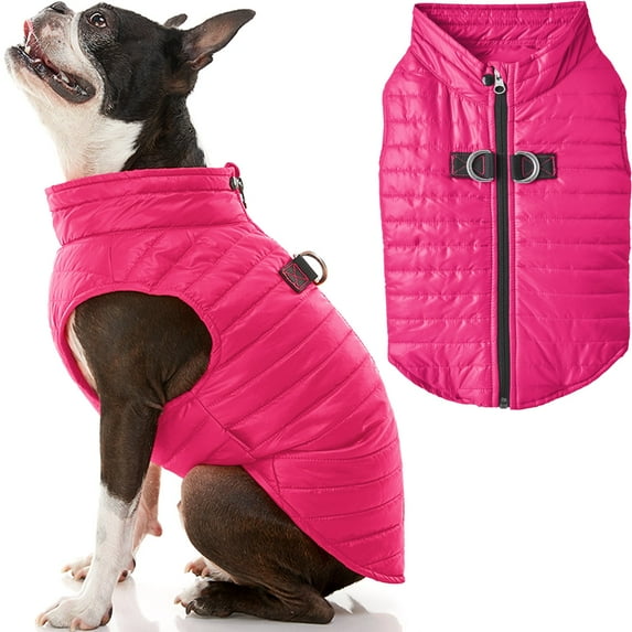 Gooby Puffer Vest Dog Jacket - Pink, X-Large - Ultra Thin Zip Up Wind Breaker with Dual D Ring Leash Water Resistant Small Dog Sweater