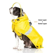 Gooby Raincoat V2 - Yellow, Small - Waterproof Customizable Raincoat for Dogs with Built-In Harness and Visor Cap for Outdoor use with Reflective Trim and Full Belly Coverage