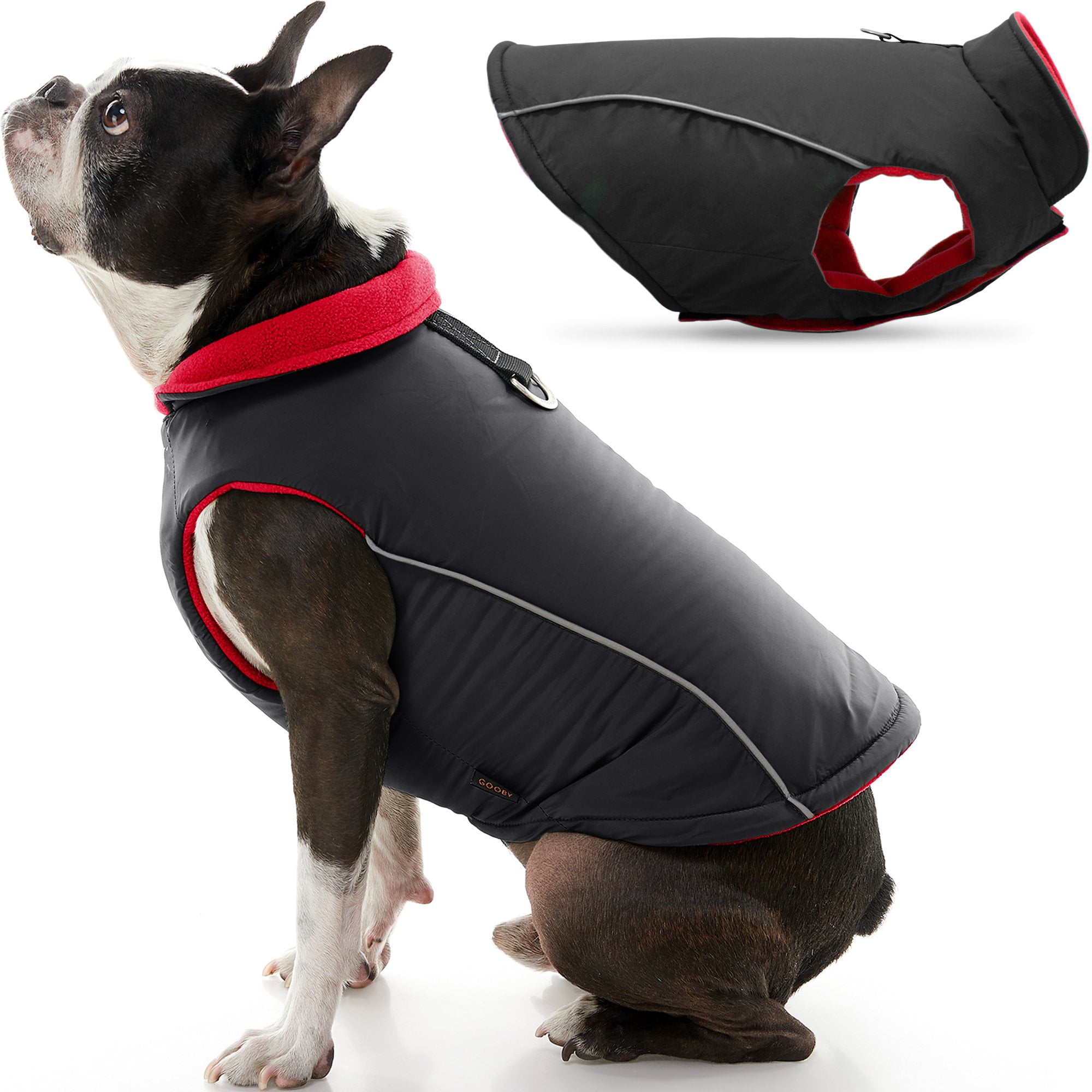 Gooby Sports Dog Vest - Black, X-Small - Fleece Lined Dog Jacket Coat with D Ring Leash - Reflective Vest Small Dog Sweater, Hook and Loop Closure - Dog Clothes for Small Dogs Indoor and Outdoor Use