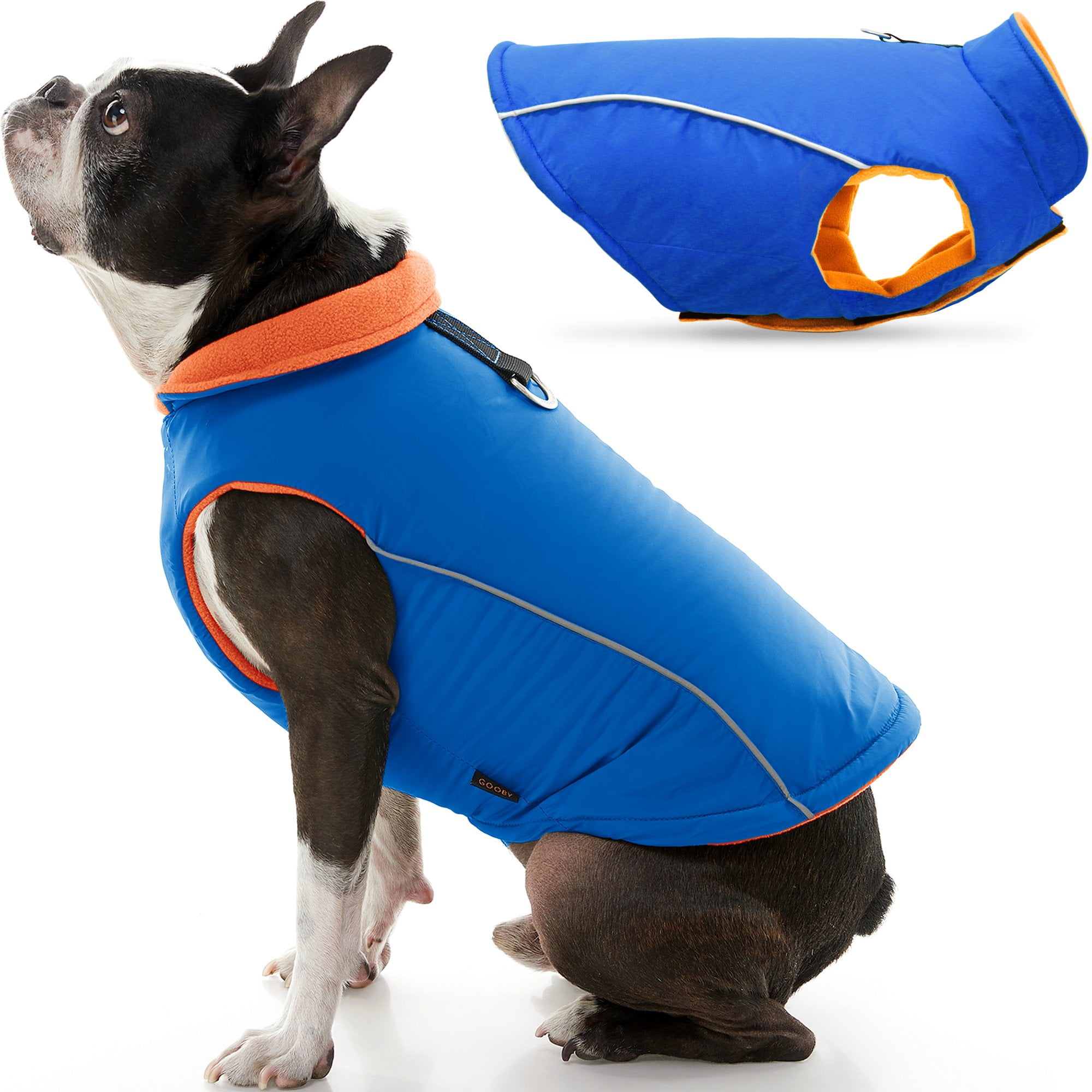Gooby Sports Dog Vest - Blue, X-Small - Fleece Lined Dog Jacket Coat with D Ring Leash - Reflective Vest Small Dog Sweater, Hook and Loop Closure - Dog Clothes for Small Dogs Indoor and Outdoor Use