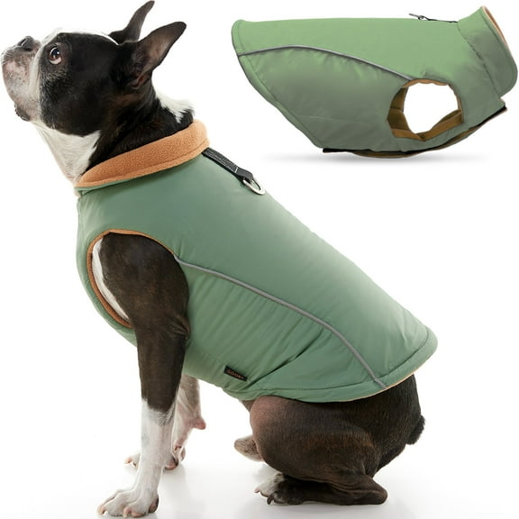 Gooby Sports Dog Vest - Green, Medium - Fleece Lined Dog Jacket Coat with D Ring Leash - Reflective Vest Small Dog Sweater, Hook and Loop Closure - Dog Clothes for Small Dogs Indoor and Outdoor Use