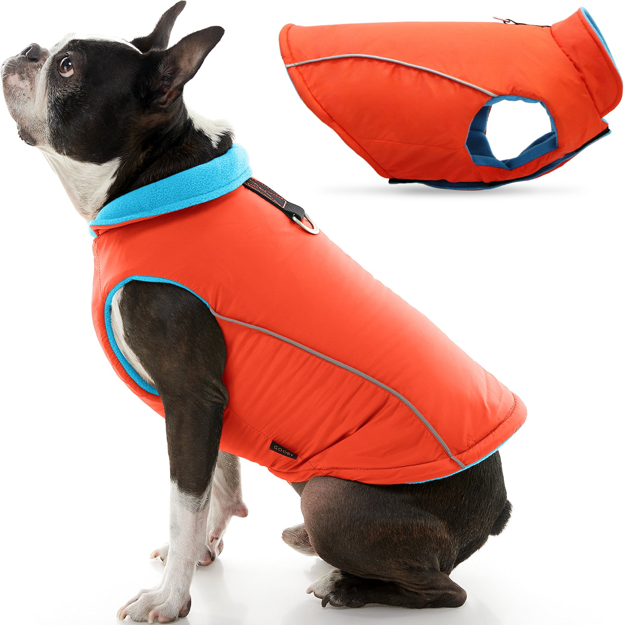 Gooby Sports Dog Vest - Orange, X-Small - Fleece Lined Dog Jacket Coat with D Ring Leash - Reflective Vest Small Dog Sweater, Hook and Loop Closure - Dog Clothes for Small Dogs Indoor and Outdoor Use