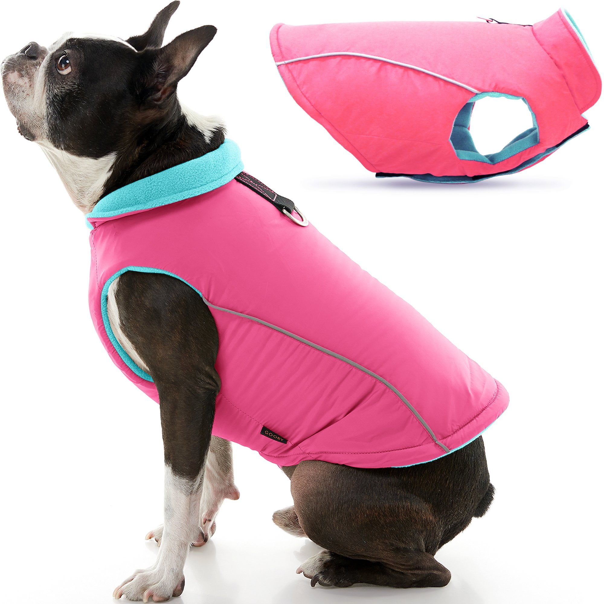 Gooby Sports Dog Vest Blue Small Fleece Lined Dog Jacket Coat with D Ring Leash Reflective Vest Small Dog Sweater Hook and Loop Closure Dog Clothes for Small