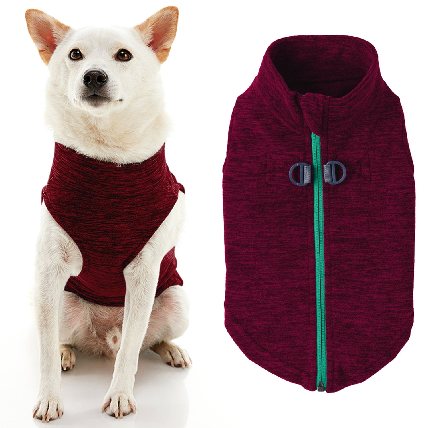 Gooby Zip Up Fleece Dog Sweater Fuchsia Wash, Large Warm Pullover