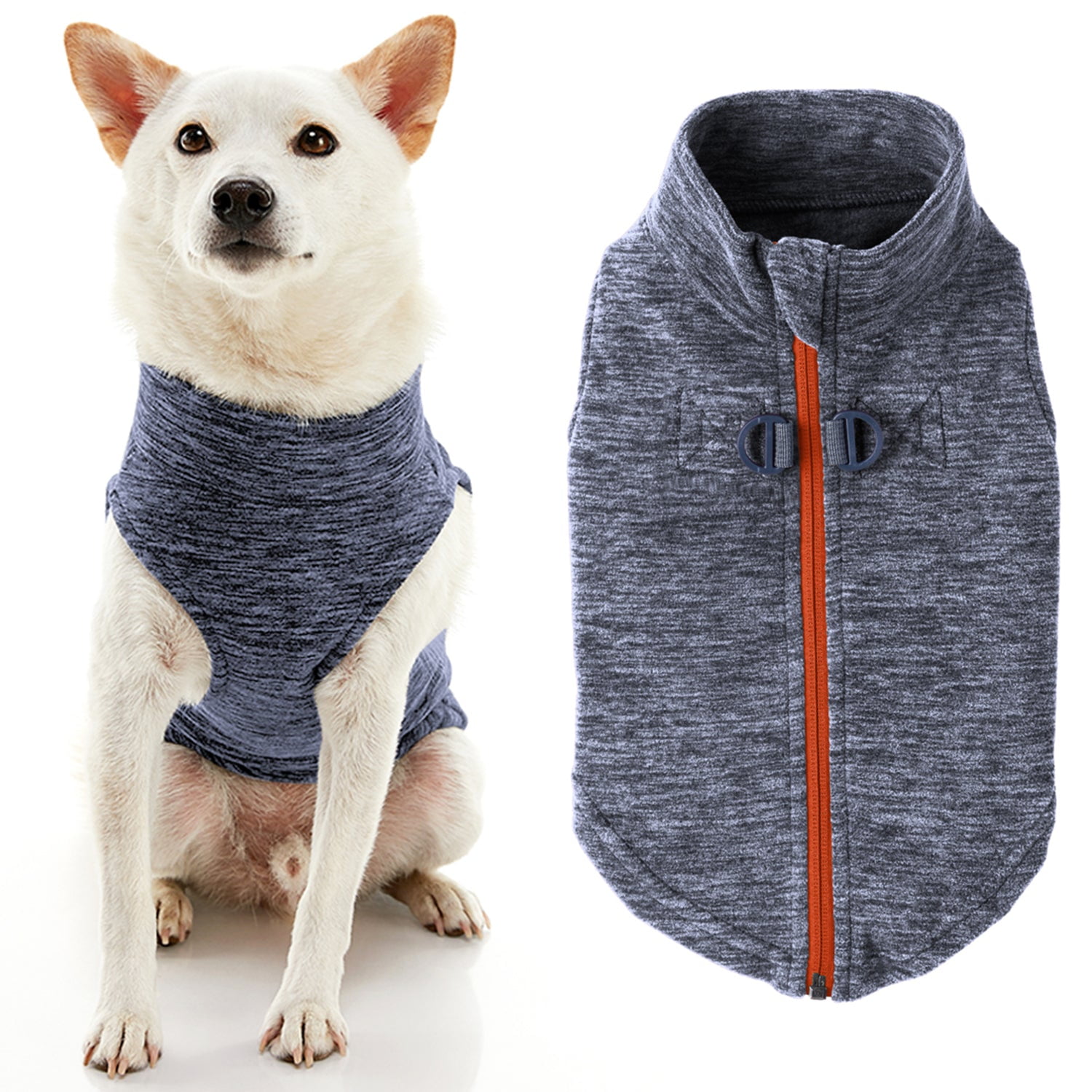 Gooby Zip Up Fleece Dog Sweater Gray Wash, Large Warm Pullover Fleece Stepin Dog Jacket
