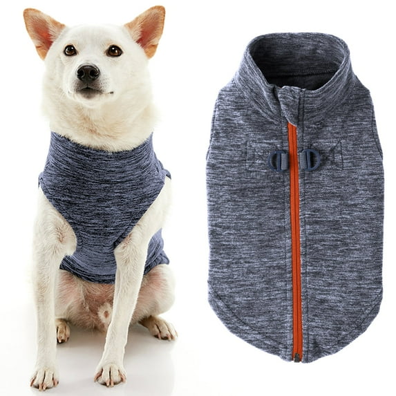 Gooby Zip Up Fleece Dog Sweater - Gray Wash, Medium - Warm Pullover Fleece Step-in Dog Jacket with Dual D Ring Leash