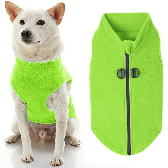 Gooby Zip Up Fleece Dog Sweater - Lime, Small - Warm Pullover Fleece Step-in Dog Jacket with Dual D Ring Leash