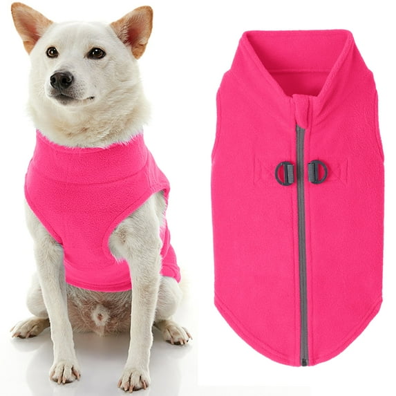 Gooby Zip Up Fleece Dog Sweater - Pink, Large - Warm Pullover Fleece Step-in Dog Jacket with Dual D Ring Leash