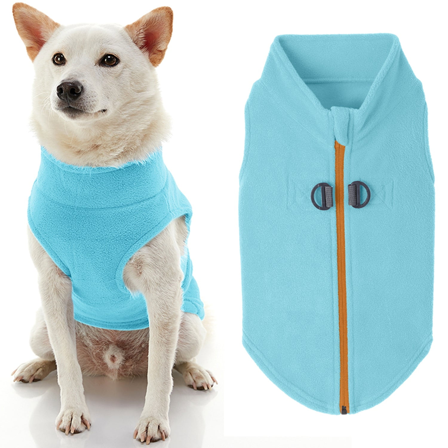 Gooby Zip Up Fleece Dog Sweater - Turquoise, X-Large - Warm Pullover Fleece Step-in Dog Jacket with Dual D Ring Leash