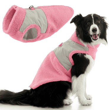 Gooby Zip Up Sherpa Vest - Pink, Large - Comfortable Two Tone Fleece Dog Sweater with Built-in Harness and Added Safety for Small Dog and Medium Dog