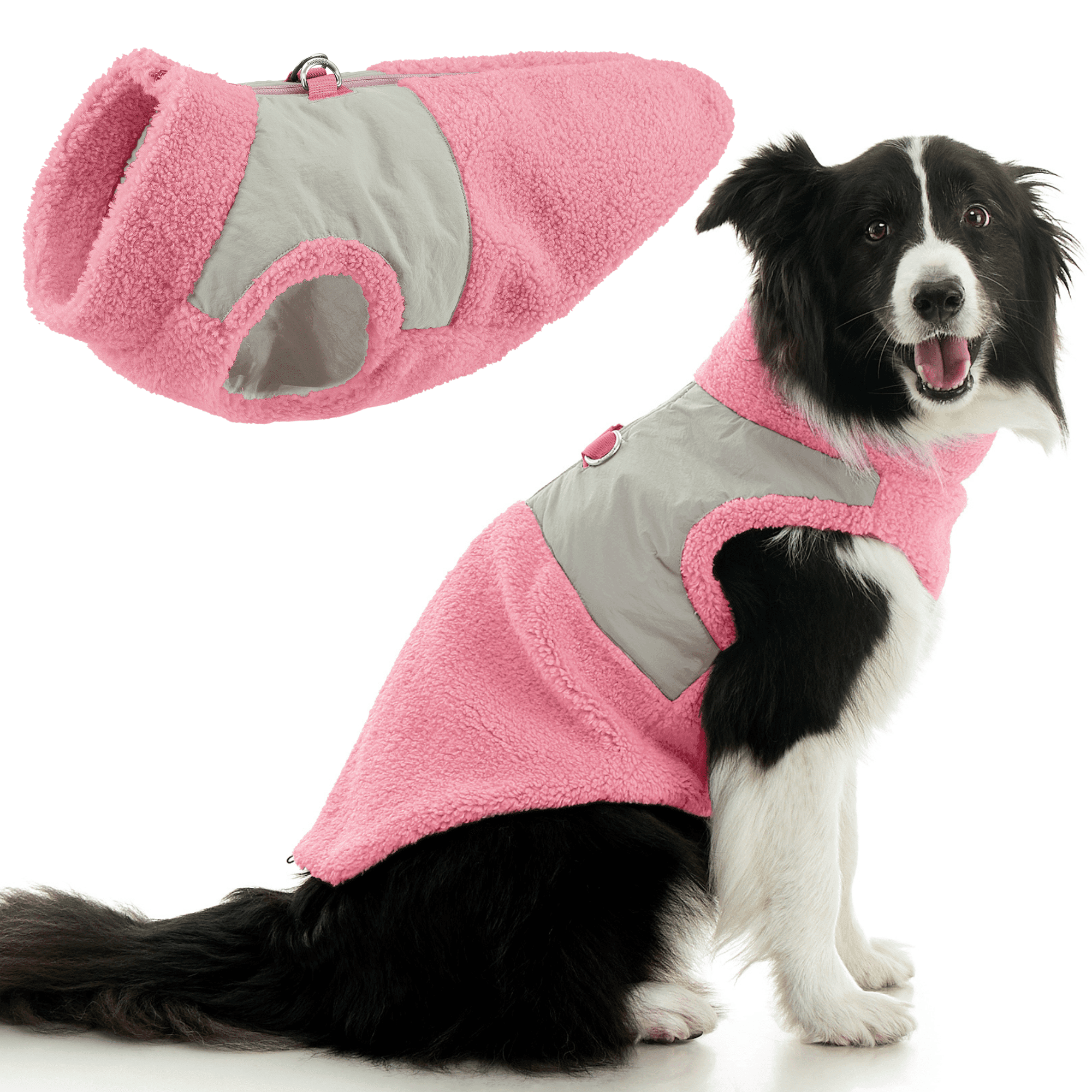 Rose Pink Velvety Plush Dog Sweater with Sherpa Lining