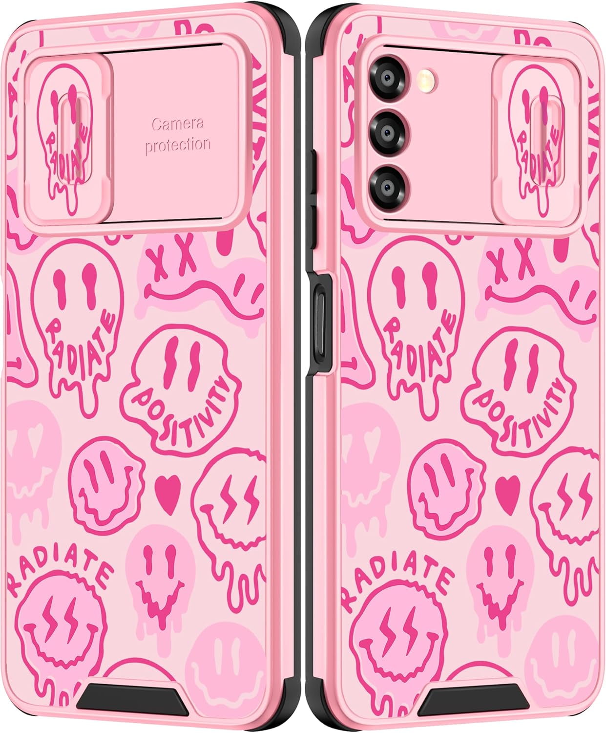 Goocrux for Samsung Galaxy A03S Case Face for Girls Women Kawaii Cute Girly  Phone Cover Preppy Smile Unique Design Aesthetic with Slide Camera Cover 